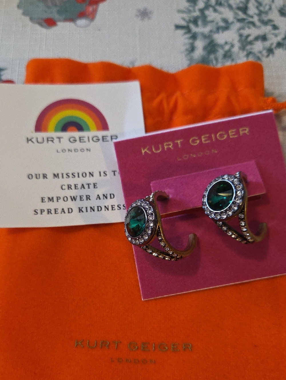 Kurt Geiger Gold-Tone Earrings with Green Crystals